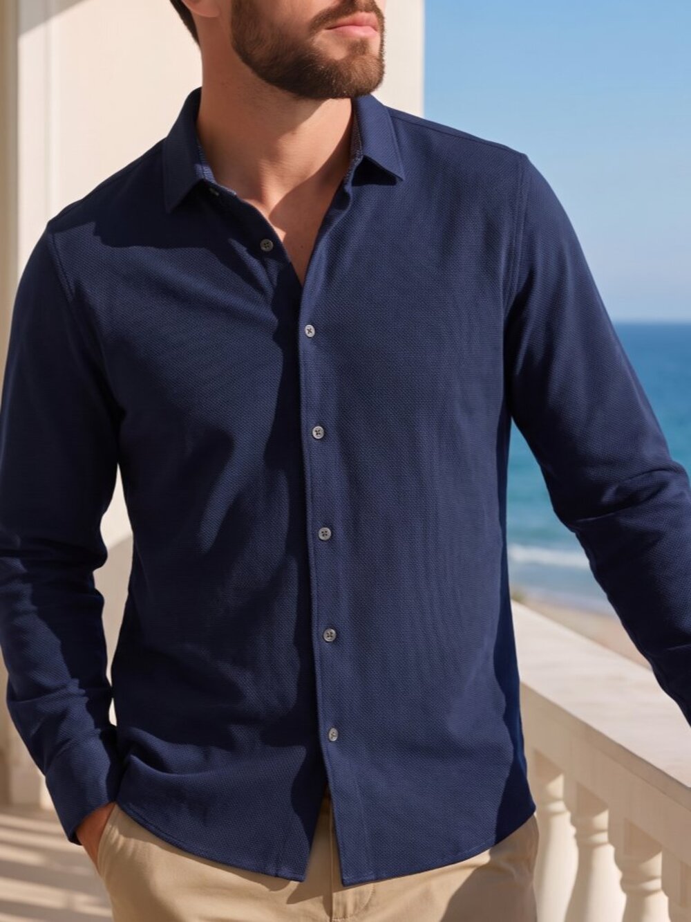 Ted Baker London Navy Textured Knit Button Down Shirt | Sz M